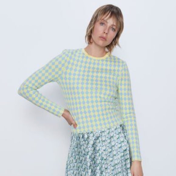 Zara Sweaters - Zara Diamond Checkered Crewneck Sweater Preppy Medium